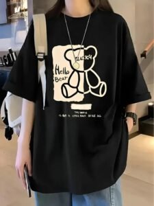 Printed Round Neck Cotton Blend Black T-Shirt