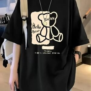 Printed Round Neck Cotton Blend Black T-Shirt